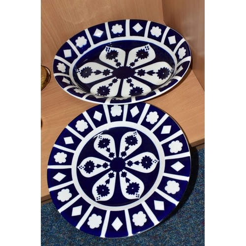 596 - THREE PIECES OF UNFINISHED ROYAL CROWN DERBY IMARI PATTERN CERAMICS, comprising a 23cm plate, 26cm o... 