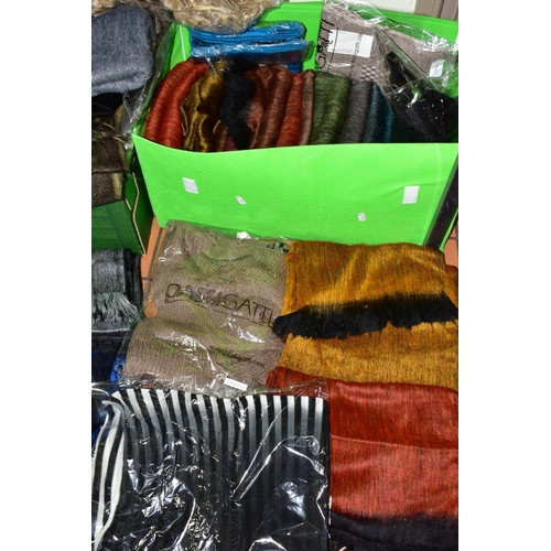 613 - TWO BOXES OF AS NEW LADIES SCARVES, to include approximately forty autumn/winter scarves in varied c... 