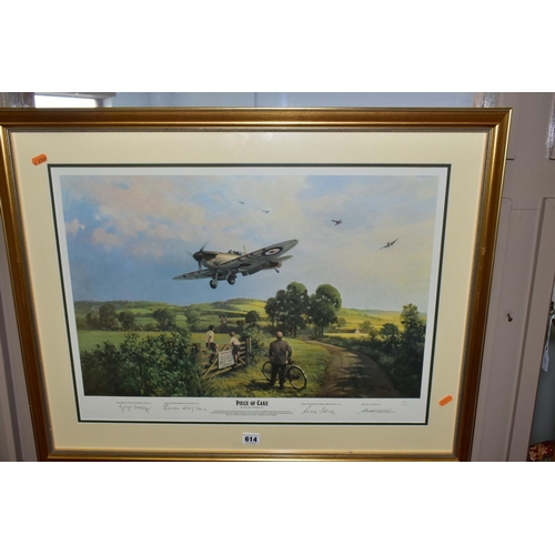 614 - MICHAEL TURNER (BRITISH 1934) 'A PIECE OF CAKE', a limited edition print of Spitfires, signed by the... 