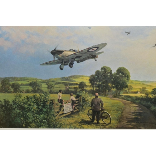 614 - MICHAEL TURNER (BRITISH 1934) 'A PIECE OF CAKE', a limited edition print of Spitfires, signed by the... 