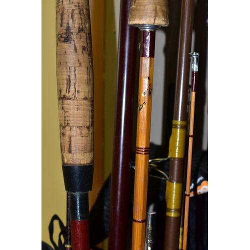 615 - TWO BOXES AND LOOSE FISHING RODS AND OTHER SUPPLIES, with rods to include ABU Atlantic 212 and Milbr... 