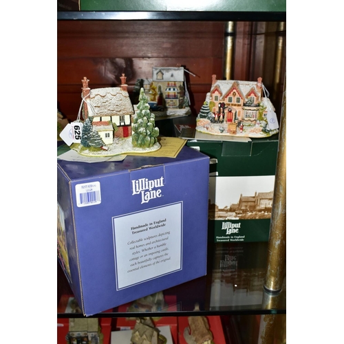 625 - THREE BOXED CHRISTMAS SPECIAL LILLIPUT LANE SCULPTURES, all with deeds, comprising Frosty Morning 19... 