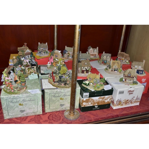 627 - SIXTEEN BOXED LILLIPUT LANE SCULPTURES, some with deeds where mentioned, comprising four from Secret... 