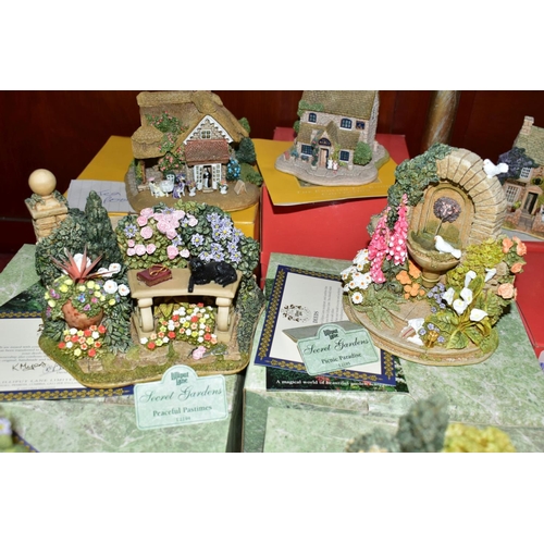 627 - SIXTEEN BOXED LILLIPUT LANE SCULPTURES, some with deeds where mentioned, comprising four from Secret... 