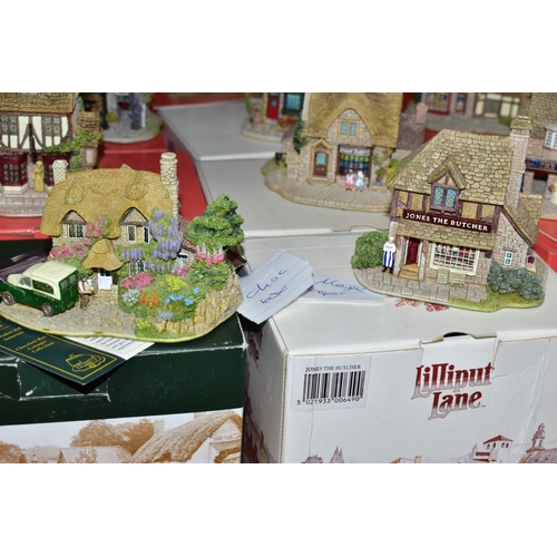 627 - SIXTEEN BOXED LILLIPUT LANE SCULPTURES, some with deeds where mentioned, comprising four from Secret... 