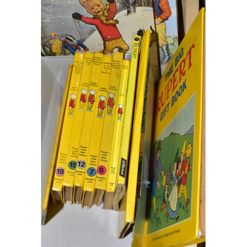 629 - TWO BOXES OF RUPERT THE BEAR ANNUALS AND BOOKS, to include Rupert annuals for 1961, 1963, 1964, 1968... 