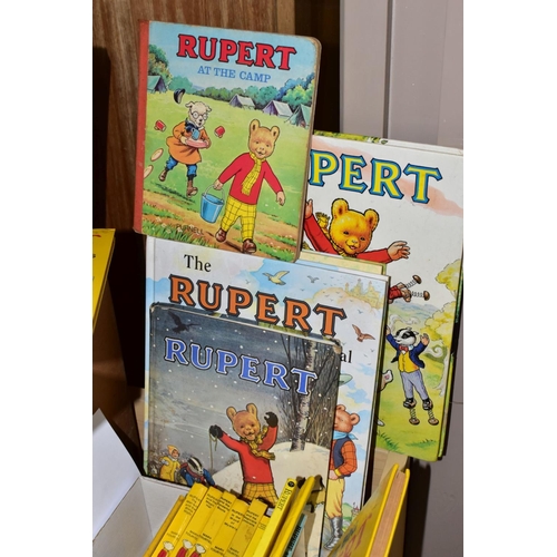 629 - TWO BOXES OF RUPERT THE BEAR ANNUALS AND BOOKS, to include Rupert annuals for 1961, 1963, 1964, 1968... 