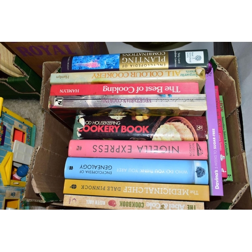 633 - FOUR BOXES AND LOOSE BOOKS, FOOTBALL PROGRAMMES AND SUNDRY ITEMS, to include ten books with subjects... 