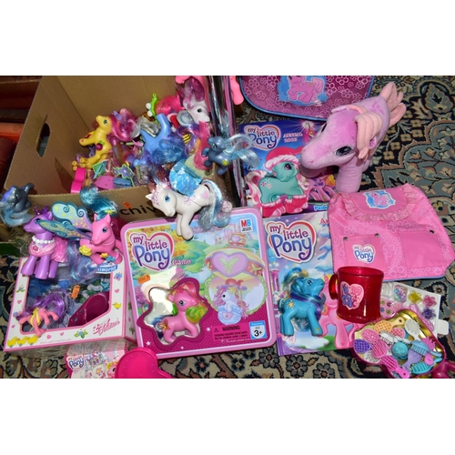 647 - TWO BOXES OF TOYS, to include a quantity of twenty-first century My Little Pony ponies, accessories,... 