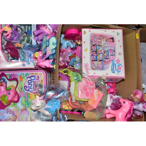 647 - TWO BOXES OF TOYS, to include a quantity of twenty-first century My Little Pony ponies, accessories,... 