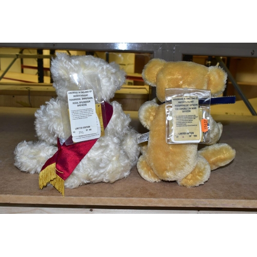 649 - TWO LIMITED EDITION MERRYTHOUGHT GOLDEN JUBILEE TEDDY BEARS, comprising 'Regal Splendour' a white mo... 