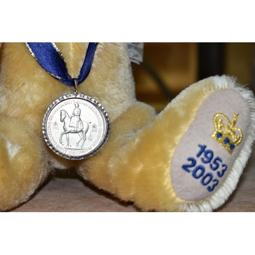 649 - TWO LIMITED EDITION MERRYTHOUGHT GOLDEN JUBILEE TEDDY BEARS, comprising 'Regal Splendour' a white mo... 