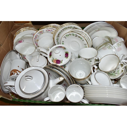 652 - FOUR BOXES OF ASSORTED CERAMICS ETC, to include Royal Doulton Field Flower part dinner service, Twil... 