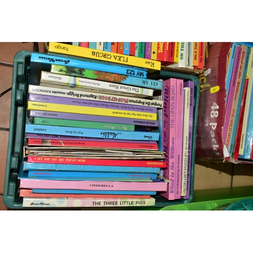 653 - FIVE BOXES OF CHILDRENS POP-UP BOOKS ETC, to include Fairy tale pop-up play set, Fungus the Bogeyman... 