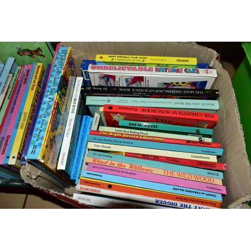 653 - FIVE BOXES OF CHILDRENS POP-UP BOOKS ETC, to include Fairy tale pop-up play set, Fungus the Bogeyman... 