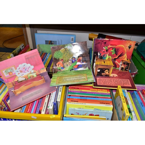 653 - FIVE BOXES OF CHILDRENS POP-UP BOOKS ETC, to include Fairy tale pop-up play set, Fungus the Bogeyman... 