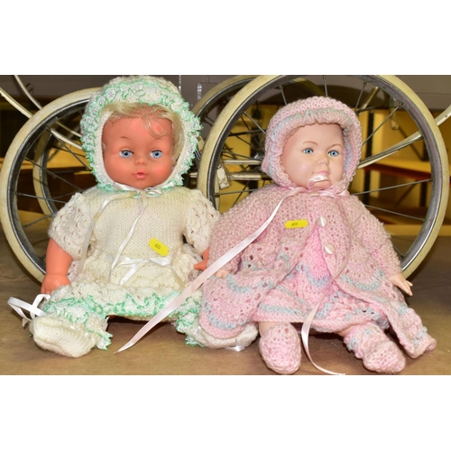 655 - A CHILDS SILVER CROSS PRAM, the body has been repainted, together with a Palitoy plastic doll with s... 