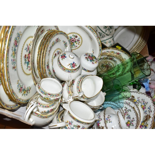 657 - TWO BOXES OF DINNER AND TEA WARES ETC, to include Coalport Ming Rose dinner plates, side plates, pla... 