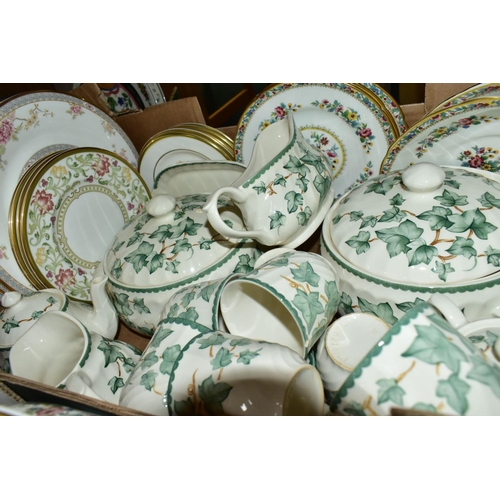 657 - TWO BOXES OF DINNER AND TEA WARES ETC, to include Coalport Ming Rose dinner plates, side plates, pla... 