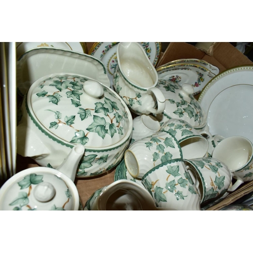 657 - TWO BOXES OF DINNER AND TEA WARES ETC, to include Coalport Ming Rose dinner plates, side plates, pla... 