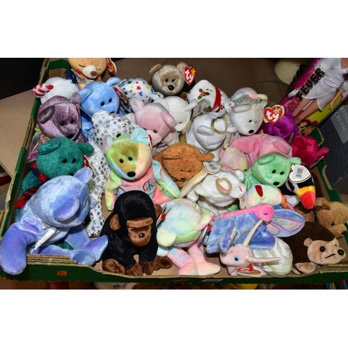 658 - THIRTY TY BEANIE BABIES, to include bears, monkey, snail, Puffin and dog, most still with tags attac... 