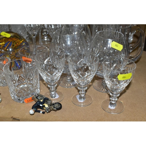 664 - A QUANTITY OF CUT GLASS ETC, to include a set of six Capri Crystal wine glasses, a set of six unbran... 