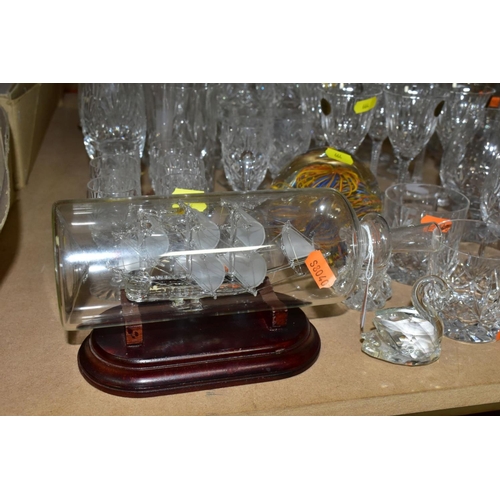 664 - A QUANTITY OF CUT GLASS ETC, to include a set of six Capri Crystal wine glasses, a set of six unbran... 