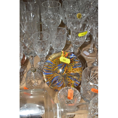 664 - A QUANTITY OF CUT GLASS ETC, to include a set of six Capri Crystal wine glasses, a set of six unbran... 