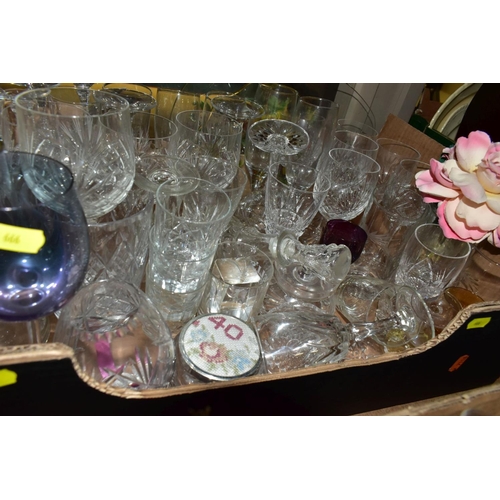 666 - TWO BOXES OF CERAMICS AND GLASS ETC, cut glass to include six Stuart wine goblets, two Stuart brandy... 