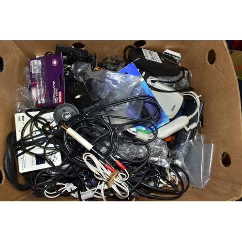 675 - THREE BOXES AND LOOSE ELECTRICAL PARTS, PICTURES, ETC, including a Junius Electronic Pyrograph Serie... 