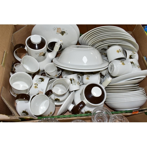 677 - TWO BOXES OF ROYAL DOULTON WESTWOOD TC1025 DINNER SERVICE AND GLASSWARES, to include a Royal Doulton... 