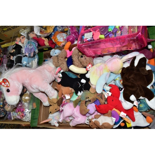 680 - FOUR BOXES OF TOYS, to include fourteen Bratz and similar fashion dolls, with clothes and accessorie... 