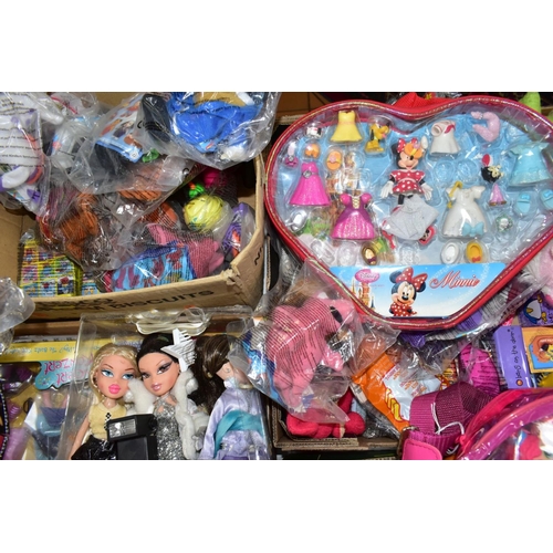 680 - FOUR BOXES OF TOYS, to include fourteen Bratz and similar fashion dolls, with clothes and accessorie... 