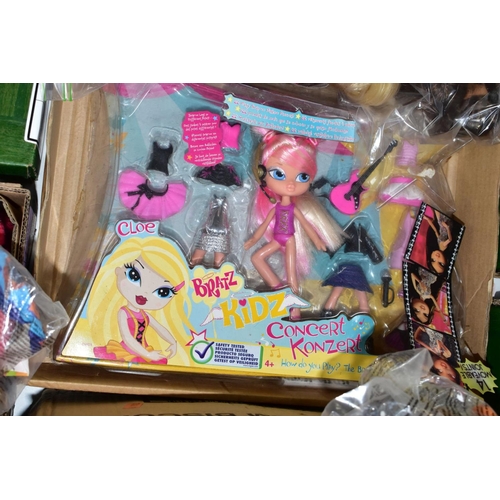 680 - FOUR BOXES OF TOYS, to include fourteen Bratz and similar fashion dolls, with clothes and accessorie... 