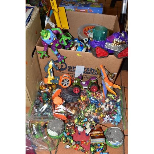 682 - FOUR BOXES OF TOYS, to include a quantity of Gormiti and Skylander figures, Teenage Mutant Hero/Ninj... 