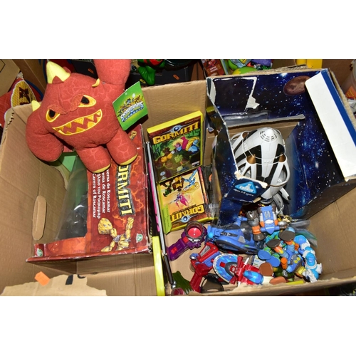 682 - FOUR BOXES OF TOYS, to include a quantity of Gormiti and Skylander figures, Teenage Mutant Hero/Ninj... 