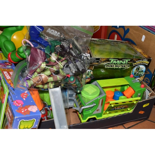 682 - FOUR BOXES OF TOYS, to include a quantity of Gormiti and Skylander figures, Teenage Mutant Hero/Ninj... 