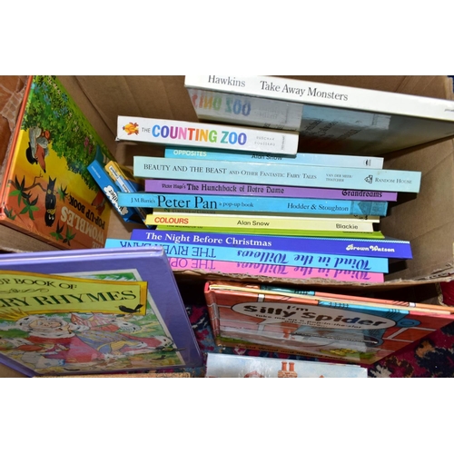 684 - FIVE BOXES OF CHILDRENS POP-UP BOOKS ETC, to include titles by Robert Crowther, Jan Pienkowski and E... 