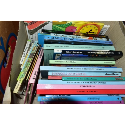 684 - FIVE BOXES OF CHILDRENS POP-UP BOOKS ETC, to include titles by Robert Crowther, Jan Pienkowski and E... 