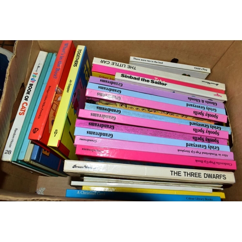 684 - FIVE BOXES OF CHILDRENS POP-UP BOOKS ETC, to include titles by Robert Crowther, Jan Pienkowski and E... 