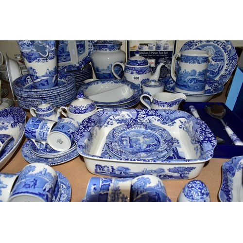 688 - A NINETY PIECE SPODE ITALIAN DINNER SERVICE, comprising a boxed set of coffee pot, a cream jug and a... 