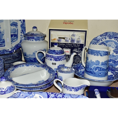 688 - A NINETY PIECE SPODE ITALIAN DINNER SERVICE, comprising a boxed set of coffee pot, a cream jug and a... 