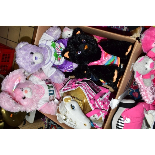 697 - A BOX AND LOOSE BUILD-A-BEAR TOYS, to include a box of twelve Build-a-bear soft toys, clothes and ac... 