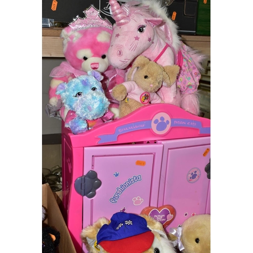 697 - A BOX AND LOOSE BUILD-A-BEAR TOYS, to include a box of twelve Build-a-bear soft toys, clothes and ac... 