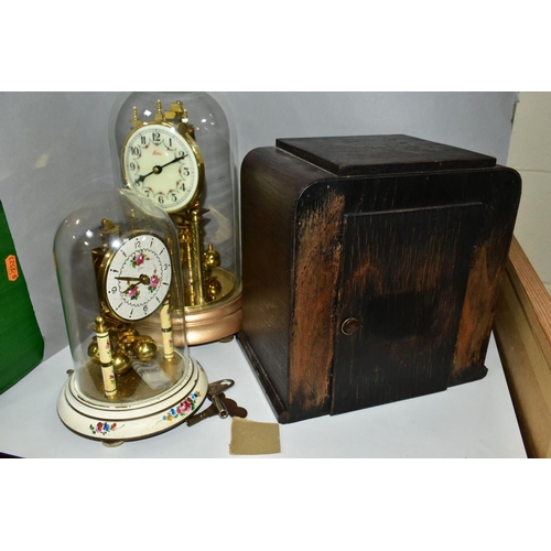 703 - FOUR CLOCKS, comprising an art nouveau style brass cased Ansonia mantel clock, the enamel dial set w... 