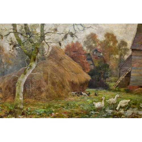 706 - CHARLES CARTER READ (BRITISH FLOURISHED 1882-1907) 'A WORCESTERSHIRE FARMYARD', geese and chickens b... 