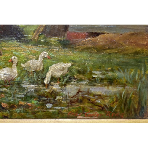 706 - CHARLES CARTER READ (BRITISH FLOURISHED 1882-1907) 'A WORCESTERSHIRE FARMYARD', geese and chickens b... 