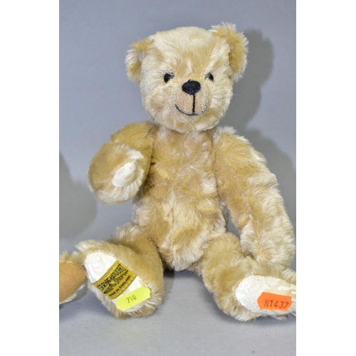 710 - TWO MERRYTHOUGHT TEDDY BEARS, one with felt pads the other with fabric pads, approximatley 29cm in l... 