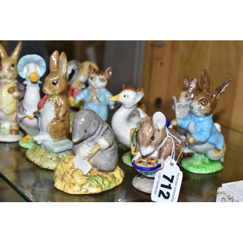 712 - ELEVEN BESWICK BEATRIX POTTER FIGURES, comprising Tommy Brock, Mr Benjamin Bunny, Tom Kitten, Jemima... 