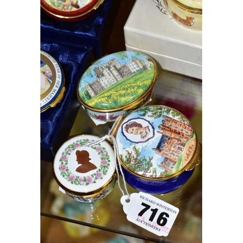 716 - EIGHT ROYAL COMMEMORATIVE ENAMEL BOXES, comprising five boxed examples, Staffordshire Enamels portra... 